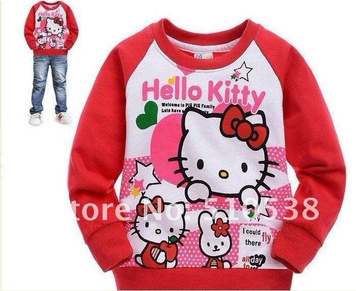 Wholesale 5pieces!New!100% cotton Hello Kitty Girls long-sleeved red cartoon coat/Children's clothing/children coat