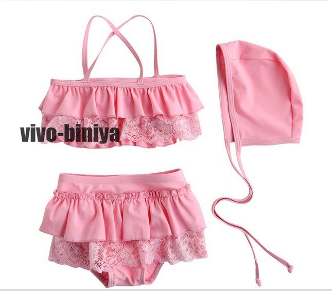 wholesale 5sets/lot baby girls swimsuit,VIVO-BINIYA brand 2 pieces baby swimwear,cute lace design