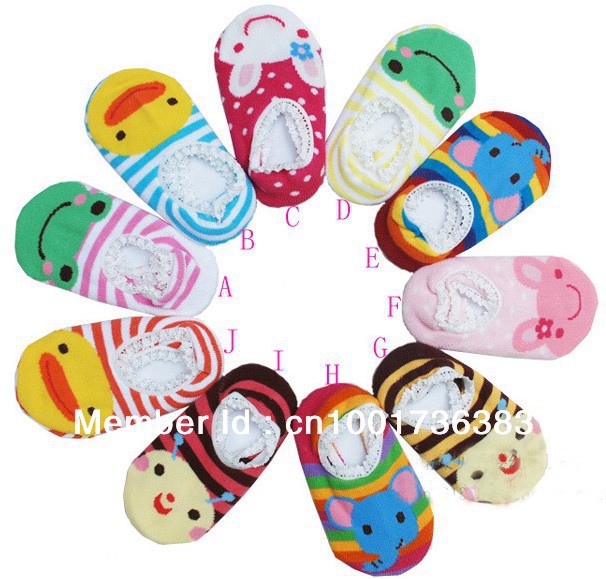 wholesale-60 pairs/lot cartoon cotton multicolor socks, baby socks Baby slip socks