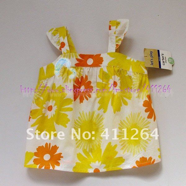 wholesale 6pcs/lot(0-6Y) Free shipping children kid girls carter's flutter sleeves top Printed Tunic,sleeveless blouses