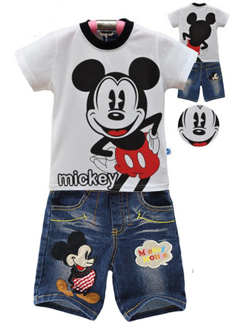 wholesale!6sets/lot 2013 New cute cartoon mouse kids clothing set for boys girls tee shirt + jeans children summer clothes suits