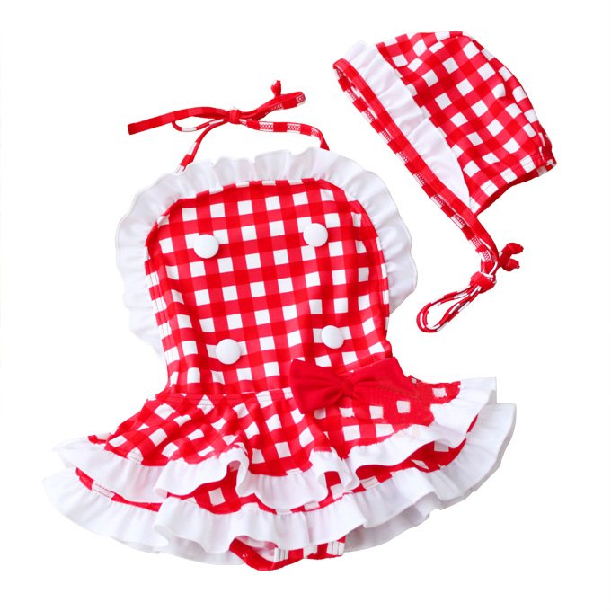 Wholesale 6sets/lot Fashion one pieces Baby Swimwear Kids' bikini for girls Red and white squares ETYY23 Free Shipping