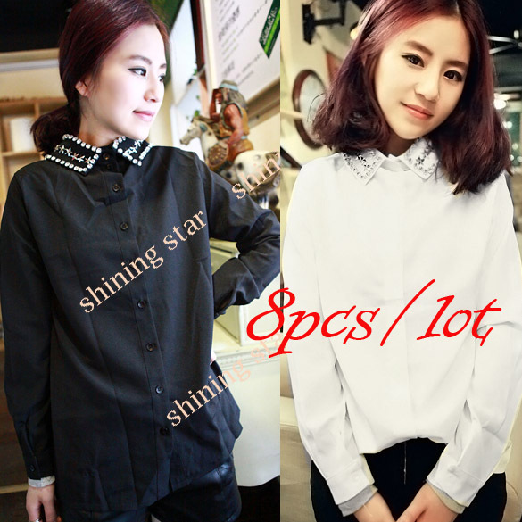 WHOLESALE 8PCS/LOT Women's Long Sleeve Turndown Collar Chiffon Shirt Bottoming Shirt Blouse HOT SALE S11028