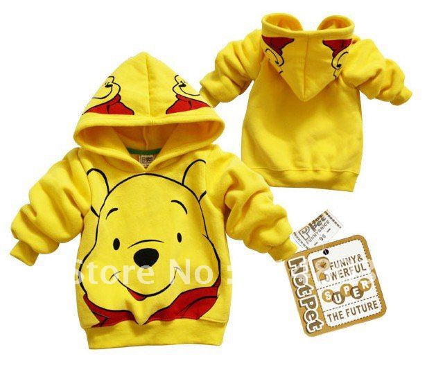 Wholesale 90-140 Children's Autumn Cartoon Winnie Bear Velour Hoodies, Girls Hoody Top Kids Sweatshirts 6pcs/Free shipping