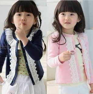 Wholesale a set Korean children's clothing girls casual lace jacket yarn collar cardigan Free shipping