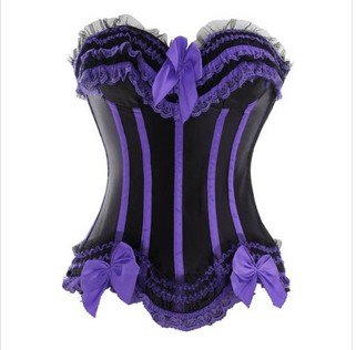Wholesale and retail bodyshape Skinny lace sexy corset lingerie with purple+ black strips push up