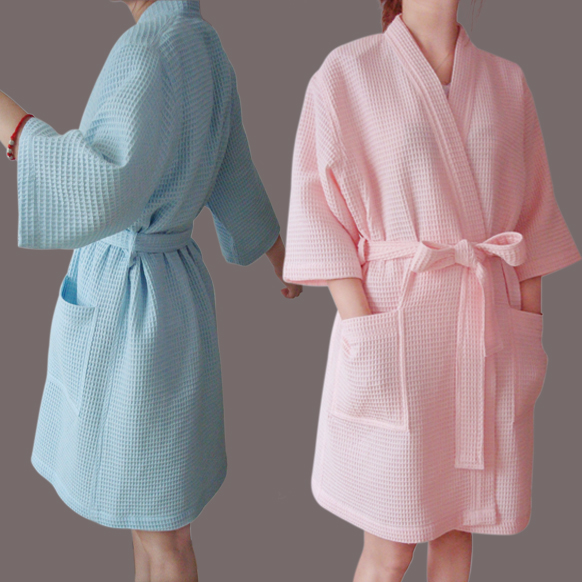 Wholesale and Retail/Free shipping/Cotton Waffle Short Design Bathrobe/ Ladies' Short-sleeve Summer Robe for C-sunny/OEM