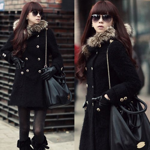 Wholesale and retail Free shipping Winter coat Women's double breasted long Overcoat hoodies Coat Fur Coat Outerwear