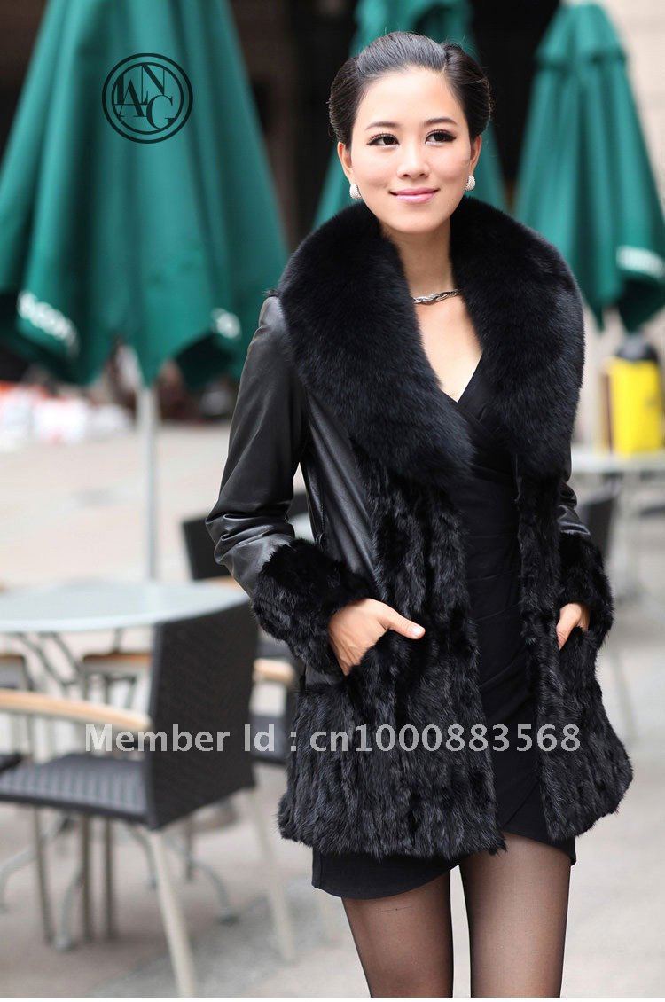 Wholesale and retail Free shipping World famous brand New style Medial length Genuine leather Woman coat Model NO.:ARM107