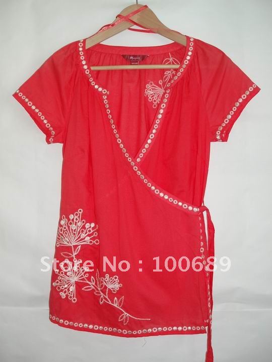 Wholesale And Retail LT16 100% Cotton Dyed Blouse Embroidered Shirt OEM Inventory