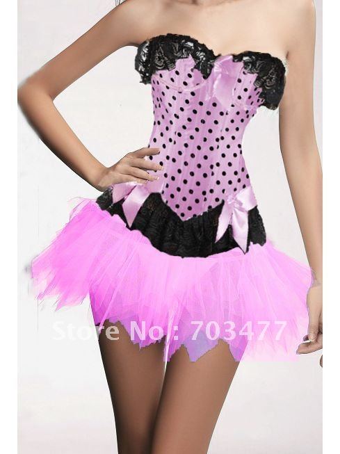 Wholesale and retailer pink dot corset dress bow lace up corset with mini dress hot sale fast delivery free shipping