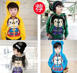 Wholesale autumn and winter brand upset lovely mouth monkey for boys and girls long-sleeved jacket hooded guard coat