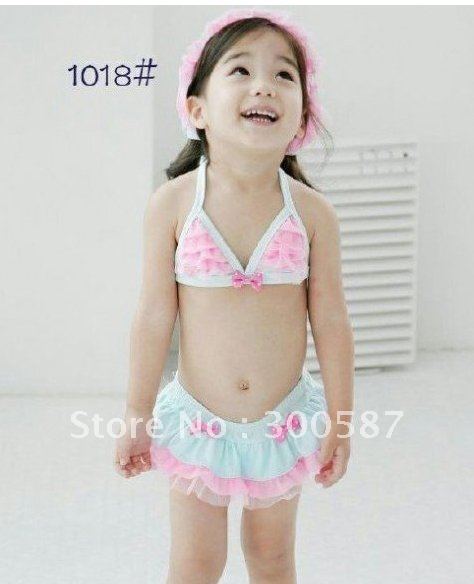Wholesale - baby girl pink Bikini with hat cap 3PC SWIMSUIT baby swimsuit girl swimming bathing suit girls swim