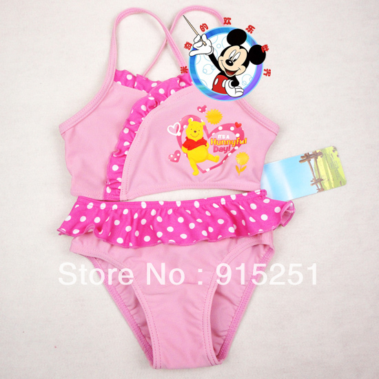 wholesale branded baby girls cartoon cute bear 2 pc set swimwear girl pink  swimsuit free shipping