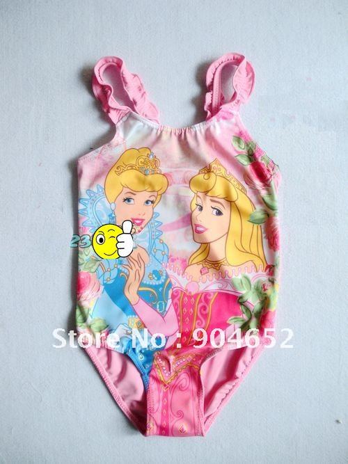 wholesale branded new girls princess one piece swimwear pink color swimsuit for girls/ children cartoon swimwear free shipping