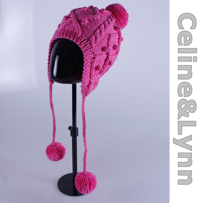 wholesale branded scarf 2012 autumn and winter skiing princess female fashion knitted hat handmade quality knitted hat pink