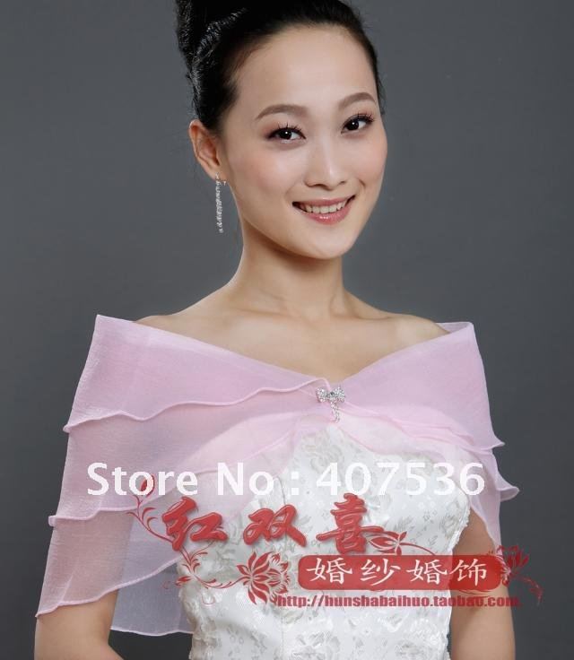 Wholesale Bridal Wraps/Organza Bridal jacket, Ivory/pink/red, FL-my221