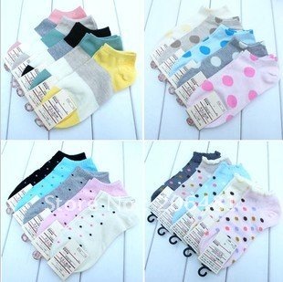 Wholesale Candy color South Korea cute dots cartoon socks stockings sports socks pure color socks 10 Pairs/Lot