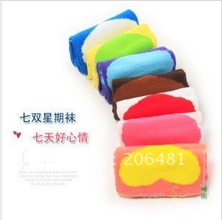 Wholesale Candy Color South Korea Cute Heart Socks Week Socks 7 Pairs/Lot