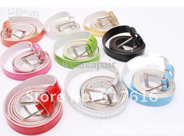 Wholesale - -Candy colors PU patent leather fine belt thin waists belt,Christmas gift3pc/lot
