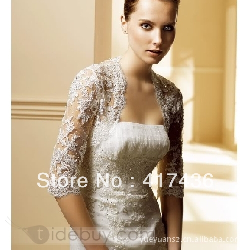 Wholesale Cheap price hot sale lace wedding wraps high collar appliques half sleeve party evening bridal jackets shawls stoles