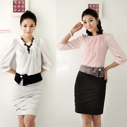 wholesale - chiffon ol professional set women's fashion work wear summer skirt tailored skirt dress set