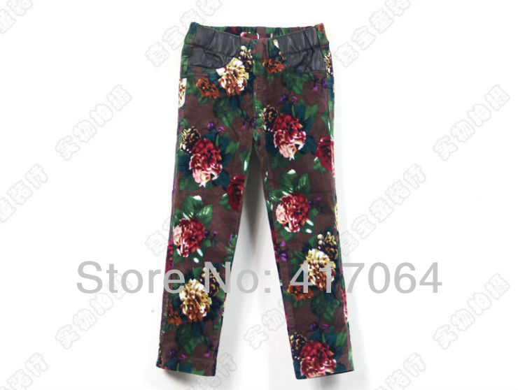 Wholesale -Children girl floral leggings, thicken, children wear Winter, elastic girls leggings