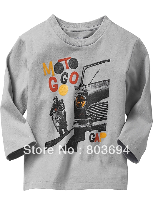 Wholesale Children long sleeve "MOTO GO GO" t shirt cheaper boy cotton top Free shipping  BT-118