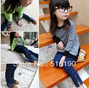 Wholesale - children's clothing girl Jeans With Zippered Denim feet pants skinny Trousers kids wear 5pcs/lot