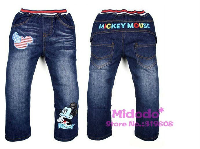 wholesale children's jeans with mickey mouse,girl's blue long jeans for spring and autumn,kids' clothes,clothing,pants,6pcs/lot