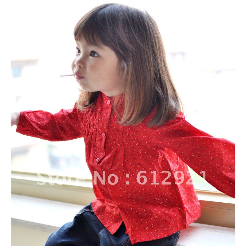 wholesale christmas fashion girls blouse girl long-sleeve shirt kids 2012 children's clothing  red  stand collar free shipping