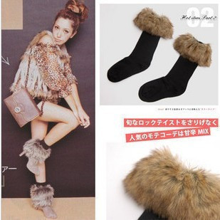 Wholesale Classic long Sexy warm Cotton Half Long Socks flanging faux fur socks roll up snow winter Free Shipping Xmas Gift