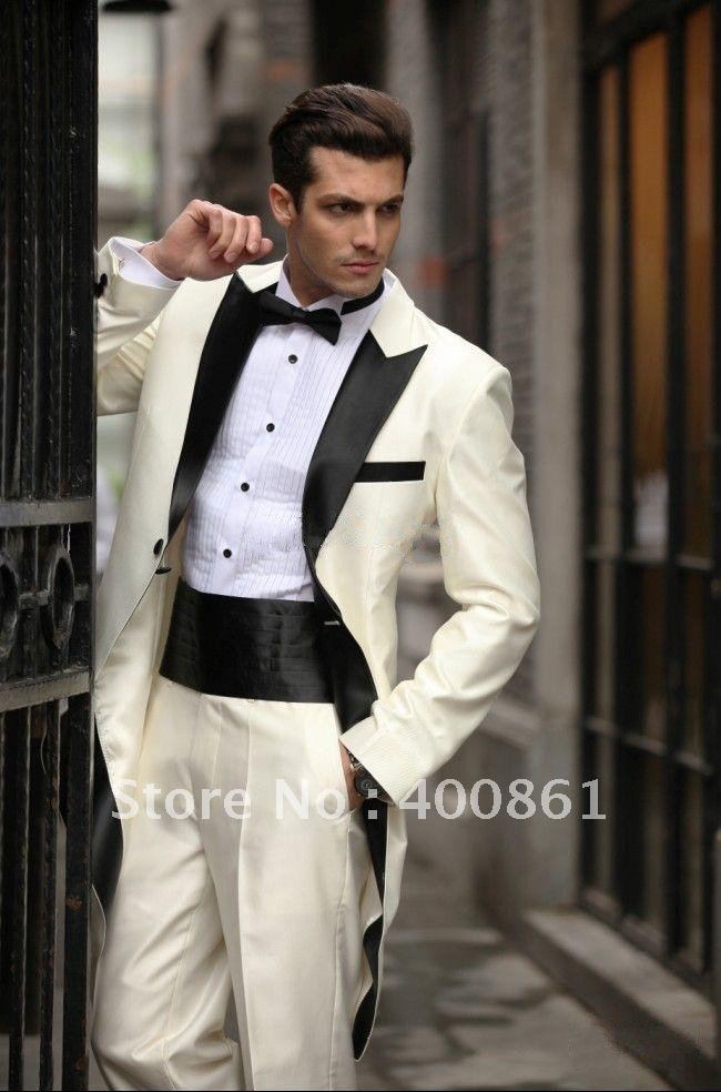 Wholesale Classic One Button White Long Style Groom Tuxedos Men's Suits