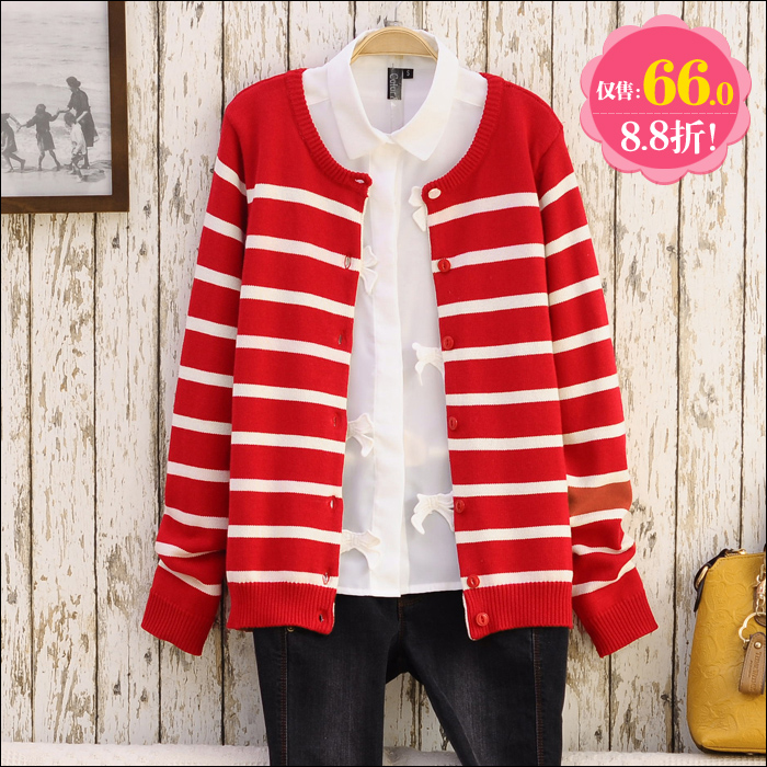 Wholesale Colors Fashion Lady Women S5627 spring 2013 all-match o-neck color block stripe long-sleeve sweater cardigan female