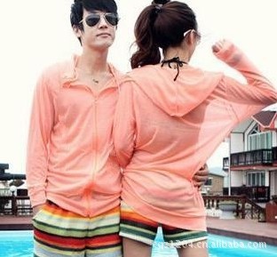 Wholesale couple sunscreen tops / sun protection clothing/nylon &spandex  air-conditioned shirt  orange beach tops Large