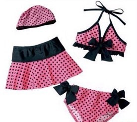 Wholesale - -  dot Girl's Swimwear shorts Kids Bikini Child Swimsuit Swimming Skirt Shorts Bathing Suits 4 piece suit 4s/lot
