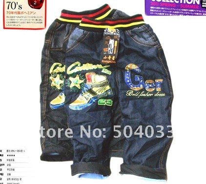 Wholesale Fashion Children's Cartoon pants,Baby letters jean,Kids Straight type jean,boy's Cartoon multi-color add cotton jeans