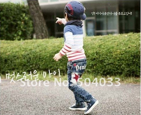 Wholesale Fashion children's clothes,Kids Cartoon embroidered jeans,Children's denim Pant,Five-pointed star pattern jeans