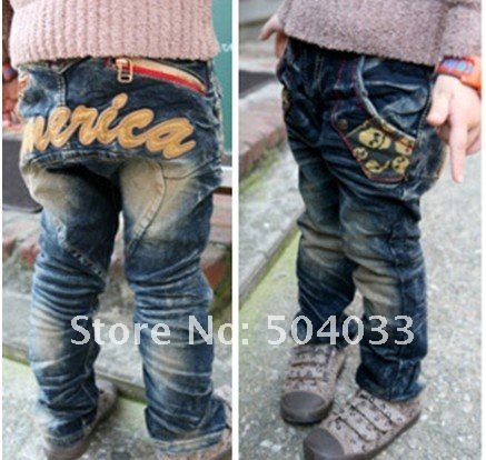 Wholesale Fashion children's clothes,Kids Cartoon embroidered jeans,Children's denim Pant,Letter pattern jeans