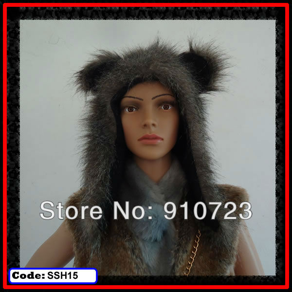 Wholesale - Fashion Faux Fur Animal Hats Short Style Wolf Hats Scarf Warmers Free Shipping