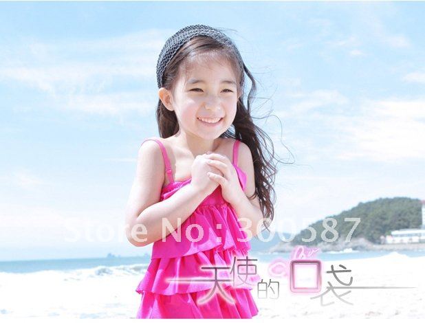 Wholesale - fashion kid's swimwear girl's one-piece swimsuit layer children's beach wear red