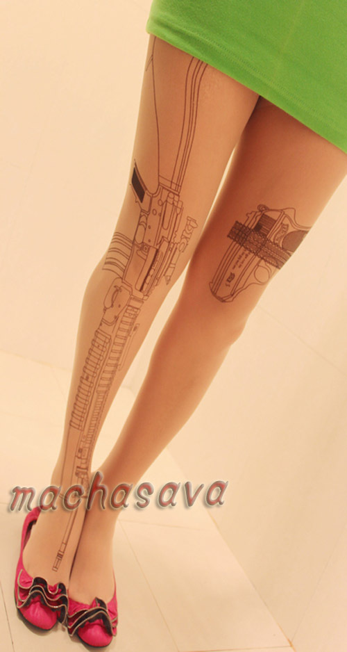 Wholesale Fashion Machine Gun Transparent Tattoo Tights Leggings Pantyhose Stockings