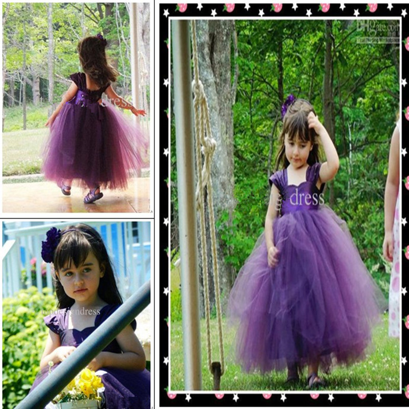 Wholesale - Fashion Purple Flower Girl Dresses New Colorful Dress For Wedding Long Flower Girls Princess Gown