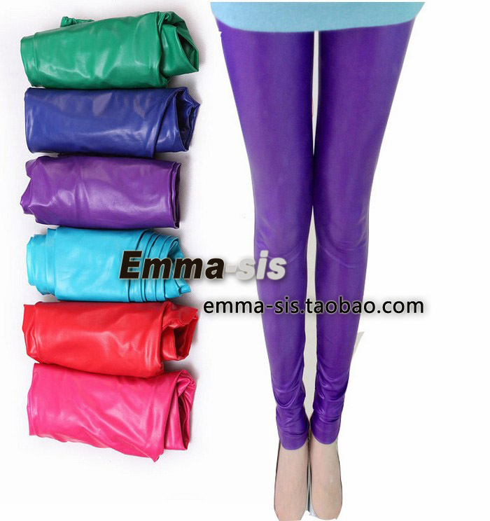 Wholesale Fashion star style ber shka candy color multicolour slim faux leather legging trousers boot cut jeans