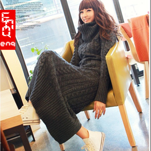 Wholesale Fashion thickening turtleneck twisted one-piece dress slim ultra long sweater full dress free shipping