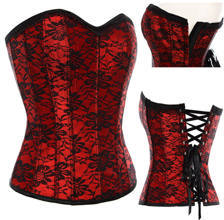 Wholesale fashion Women intimates sexy lingerie steel bone satin corset overbust red 2611
