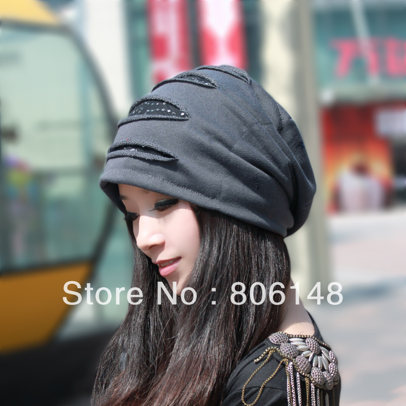 Wholesale Female turban toe cap, Free shipping women's fashion opening paillette pocket  head hat, Cotton beanies for ladies