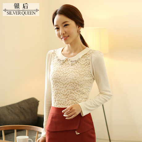 Wholesale Formal Career Casual Top Blouse Shirt   basic  gentlewomen lace patchwork peter pan collar long-sleeve top basic  A5