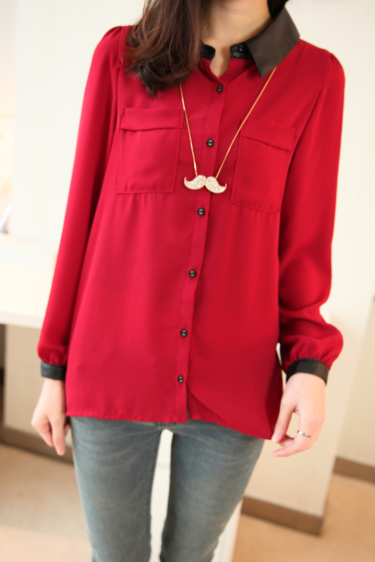 Wholesale Formal Career Casual Top Blouse Shirt    women's  fur collar chiffon  pocket handsome brief