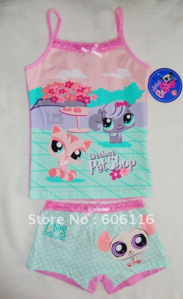 Wholesale,free shipment, cartoon underwears, girl's underwear set, set of camisole and boxer, kid's underwear-AL010-G-LPS6116P